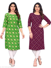 KILLARI Women Printed Straight Kurtis (Combo of 2)