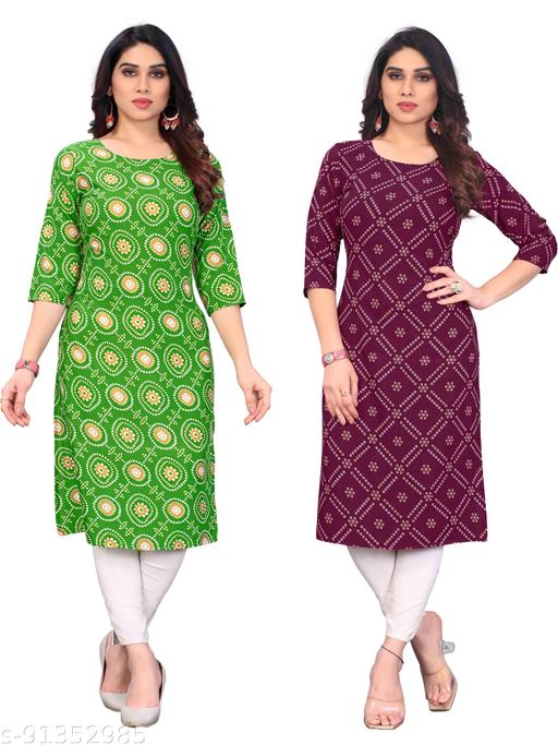 KILLARI Women Printed Straight Kurtis (Combo of 2)
