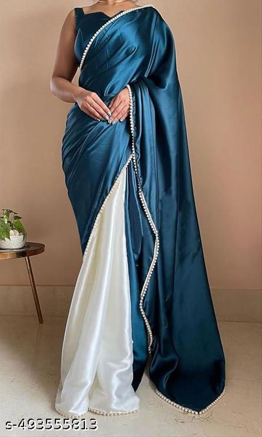 plain bollywood satin silk saree with blouse