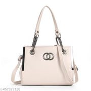 Allijo Women's Cream Boxy Sling Bag with Dual Interlocking Ring Hardware & Chain Strap Detail