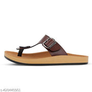 WALKAROO Plus Men Comfort Cushion Sole Stylish T-Strap Buckle Slip-On Thong Sandals WE1332 Brown