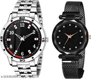 Back Analog Watch For Men & Women Combo of 2 Watches for Classic New Arrival Stainless Steel and Metal Watches for couple Magnetic Luxrious Mesh Watch for Girls