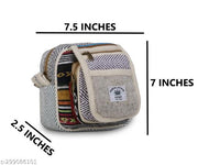MYRIAD Hemp Tote Large Cross Body Bag for Women - Natural Cotton Boho Side Shoulder Bag with Pockets, 3 Compartments Pack of 1 (7.5 X 7.5 X 2.5)