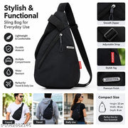 Nylon Sling Bag for Men & Women | Lightweight Crossbody Chest Bag Handbag | Anti-Theft Back Pocket | Compact Everyday Carry Travel Shoulder Organizer | Casual | Water-Resistant