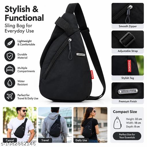 Nylon Sling Bag for Men & Women | Lightweight Crossbody Chest Bag Handbag | Anti-Theft Back Pocket | Compact Everyday Carry Travel Shoulder Organizer | Casual | Water-Resistant