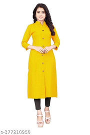 Yova Style Front Slit Cotton Straight Casual Wear Kurti Kurta For Women Regular Use With Mandarin Chinese Collar Show Button Latest Design Girls Formal Dress