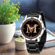 Talgo Analog Round Black Dial ALPHABET M Design Stylish Black Silicone Strap Classic Design Fancy Wrist Watch for Men and Boys, Pack of 1 - ALP-M-AVO-SIL-CDBLK