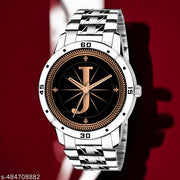 Talgo Analog Round Black Dial ALPHABET J Design Stylish Silver Stainless Steel Strap Classic Design Fancy Wrist Watch for Men and Boys, Pack of 1 - ALP-J-AVO-SIL-STL