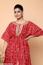 Festive Season Special Bandhej Print Red Heavy Kaftan with Gota Work