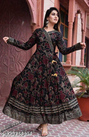 Polyster/Crepe fabric-JAIPURI ANARKALI KURTI