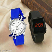 Blue Rubber Analog Watch with Free LED watch for Women