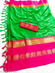 Mysore Silk Aura Silk Aqua Blue Tassels and Latkans Saree With Blouse