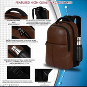 Size: M (15-30L) Zerus Graceful Brown Vegan Leather School bags For Boys Laptop Backpack for men Unisex Kids Bags & Bagpacks For School College Office & Students Beg
