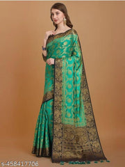 NEW BANARASI SILK SAREE WITH UNSTICHED TASSELS & LATKAN