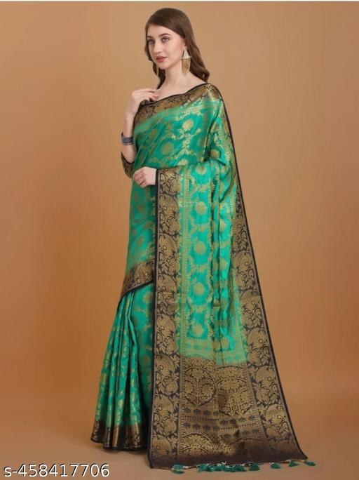 NEW BANARASI SILK SAREE WITH UNSTICHED TASSELS & LATKAN