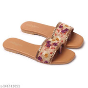 Women's Premium Floral Embroidered Toe Ring Flats for Women | Designer Open Toe Slip-On Casual & Party Wear Footwear