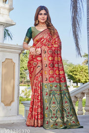 Red Cotton Silk Saree with Royal Green Zari Pallu