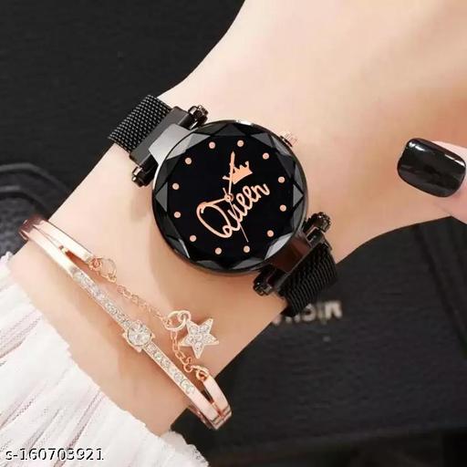 Women Stylish New Fashion Queen Analogue Quartz Magnet Strap Luxury Watch for Women or Girls and Watch for Girl or Women or Stylish Ladies