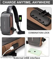 Anti Theft Sling Bag Multi Compartment Travel Water-Resistant Bag Shoulder Chest Bag with USB Coded Lock Outdoor Sports Phone Waist Bag Sling Bag for Men Women