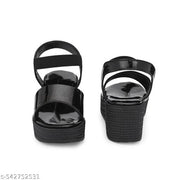 Falistozz Trendy Women Black Platform Sandal | Stylish Casual & Party Wear Sandals for Girls | Comfortable Daily Use Footwear