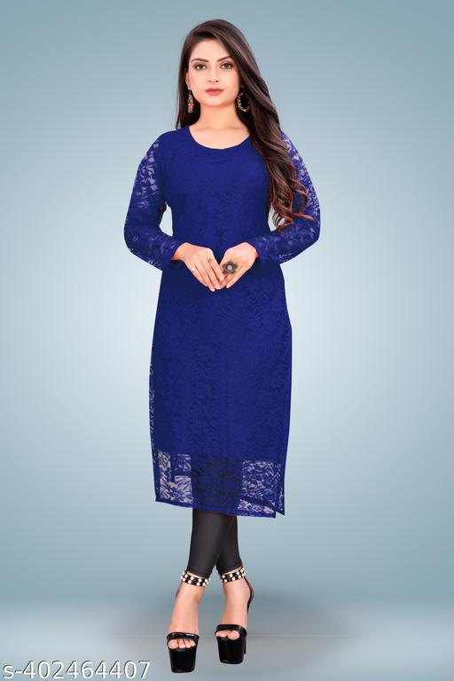 Women Self Design Net Straight Kurta