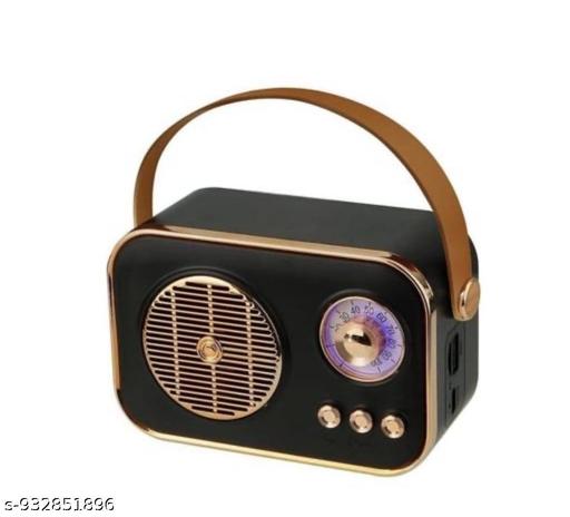 Retro Bluetooth Speaker with Vintage Design – Portable Wireless Soundbox with Leather Handle and Classic Gold Accents