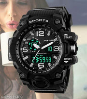 Multifunction Analog Digital Sports Watch in Black for Men's Activities