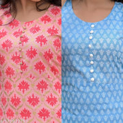 Women Stylish Rayon Fabric Slevless kurta 2 pic Combo(blue and pink)