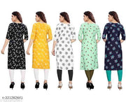 Polyster/Crepe fabric-Women Printed Straight Kurti Combo of 5