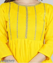Stylum Women's Embellished Rayon Pleated Kurta Dhoti Pant Set (Mustard)