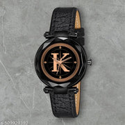Atix ALPHABET "K" Stylish New Arrival Analog Watch - Trendy Round Black Dial and Black Leather Strap for Women and Girls| Pack of 1 | ALPHA-K-GEN-BK-BLK-CUTL