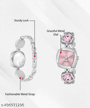 Blue Square Dial Blue Diamond Silver  Metal Analog Watch For Women and Girls