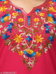 Timorous Fashion  Women Embroidered, Embellished Viscose Rayon Straight Kurtis For Women's And Girl's