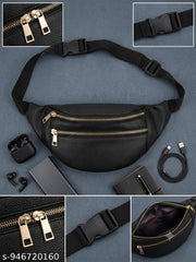 waist bag for men stylish, crossbody chest sling bag for women, side mobile pouch bag golden zipper, leather waist pouch for travel, bullet bike riding side bag,