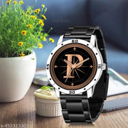 Skoal Analog Round Black Dial ALPHABET P Design Stylish Black Silicone Strap Classic Design Fancy Wrist Watch for Men and Boys, Pack of 1 - ALPHA-P-AVO-SIL-CDBLK