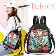 New Classic Nylon Leaf Full Print Multi Pocket Edition Backpack for Women/Girls- College Travel Casual Use