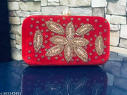 Women Stylish & Trendy Red Velvet Embroidery Clutch