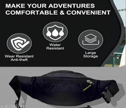 Flikker: Stylish Cross Body Waist Bag For Men Chest Bag Women Fanny Pack Side Kamar Pouch Belt Bag Boys & Girls Unisex Polyester Waterproof Bag (Black, Pack of: 1)