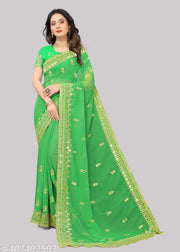 DISHA FASHION DURGA PUJA GEORGETTE BHALO MIRROR WEDDING,PARTY,FESTIVAL WEAR BOLLYWOOD SAREE.
