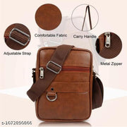 BAGVERSE TAN Premium PU Leather Mini Sling Bag for Men | Cross Body Travel Side Bag | Adjustable Detachable Strap | Multi Pocket Casual Shoulder Bag | Black