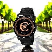 Femeo Analog 9112 Watches Round Black Dial C Design Stylish Black PUU Strap Classic Design Fancy Wrist Watch for Men and Boys, Pack of 1 - A07ZALPHA-C-AVO-BLK-SFR