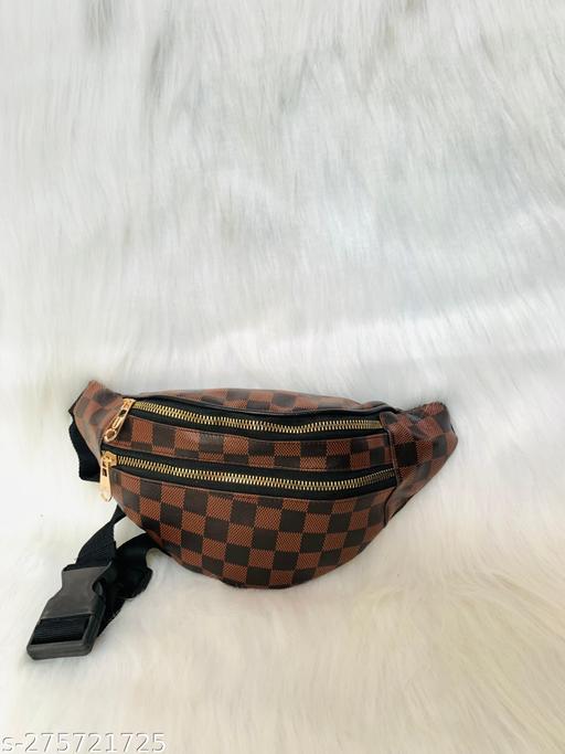 Waist Bag for Man Brown Color Check Design Kamr Bag for Boys Stylish Leather Bag
