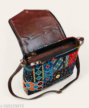 Gorgeous women Blue PU sling bags/Cotton Fabric sling bags for women/Full handwork bag/Party wear and wedding bag for women