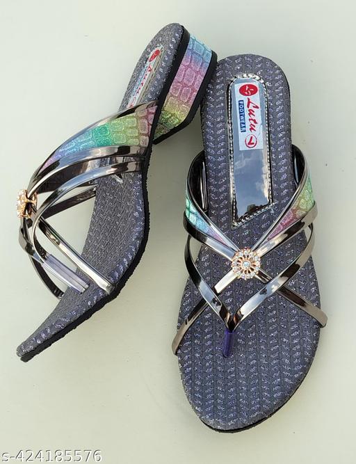 Name : stylish flat slipper Name: stylish flat slipper  Material: EVA Sone Material: Pvc Patterm solid Fastening  & Back Detail: Ankle Loop Net Quantity (N):1 Sizes: IND-4, IND-5, IND-6, IND-7, IND-8, IND-9 Country of Origin: