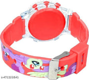 Digital Dial Glowing Light Cartoon Rotating Cap Cartoon Printed Strap Colorful Kids Watch for Girls & Boys