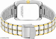 V&K Emporium.  Men's Golden- Silver  Two Tones rectangular wristwatch withe Date And Day.Stylish And Gorgeous.Looks.