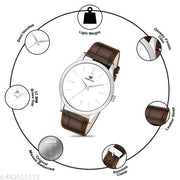 Slim Casual Watch With Silver Dial & Brown Leather Strap Analog Watch - For Men