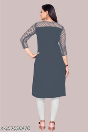 Polyster/Crepe fabric-Casual And Round-Neck 3/4 Length Sleeves Grey Kurti (42"Inches)
