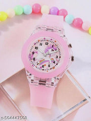 2pcs/Set Girls LED Light-Up Cartoon Unicorn Quartz Watch & Beaded Bracelet|