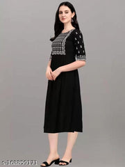 Womens Buty White thread work Flair Kurti